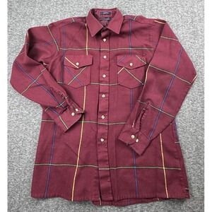 Vintage Van Heusen Winterweights Flannel Button Up Shirt Mens Medium Striped Red